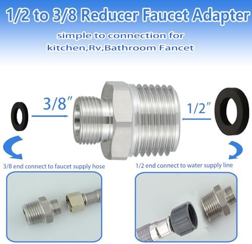 304 RV Faucet Adapter（Lead-Free）, 1/2 to 3/8 reducer faucet adapter - Stainless Steel 3/8 Compression Fittings, Water Supply Fitting for RV Kitchen Piping, (Set of 2) - Image 4