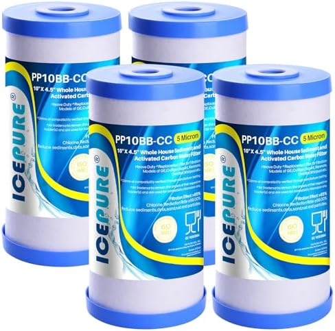 ICEPURE 5 Micron 10" x 4.5" Whole House Sediment and Carbon Filter 4 Pack by ICEPURE