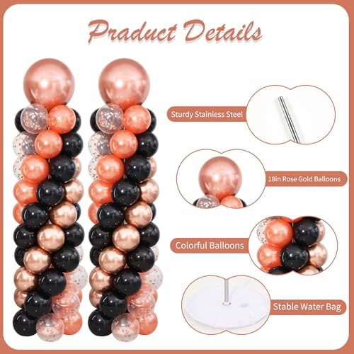 Rose Gold and Black Balloon Column Stand Kit Set of 2 for Floor - Image 5