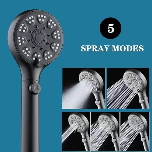 RV shower head with hose, High Pressure handheld Shower Head with ON OFF Switch, 5 Spray Modes for RV Camper, Water Saving Pause button, Adjustable Self-adhesive Holder (Black) - Image 4