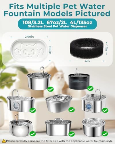 49 Pack Upgraded Cat Water Fountain Filter for Stainless Steel Pet Fountain - Image 2