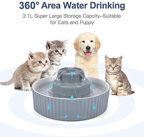 Pet Drinking Fountain: Cepheus 2.1L/71oz Cat Fountain-Automatic Water Fountain for Cats and Dogs with with Ultra-Quiet Pump(Grey) - Image 5
