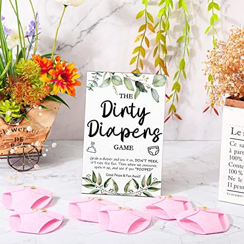 Roowest 51 Pcs Dirty Diaper Baby Shower Games, Greenery Pink - Image 5