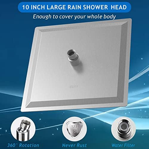 Voolan Rain Shower head, High Pressure Shower Head Made of 304 Stainless Steel, Relaxed Shower Experience Even at Low Water Flow and Pressure (10" Brushed Nickel) - Image 2