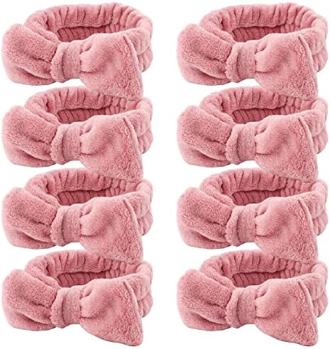 Ondder Spa Headband for Washing Face 8 Pack Dark Pink Skincare Headbands for Women Girls Terry Cloth Cute Bow Head Bands by Ondder