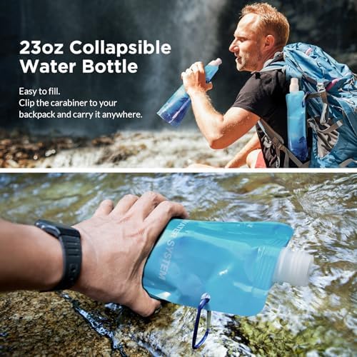 Membrane Solutions Squeezable Water Filtration System, Survival Water Purifier Kit, Portable Backpacking Gear Including Water Filter Straw and 23oz Collapsible Bottle for Hiking Camping Travel(2+6) - Image 5