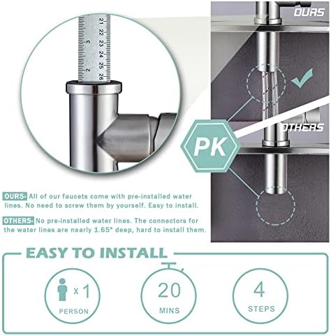 WEWE High Arc Pull-Down Kitchen Faucet, 2-Mode Sprayer, Brushed Nickel - Image 6
