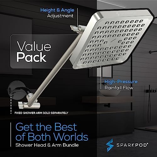 SparkPod Square Rain Shower Head with Extension Arm - Height Adjustable Shower Head with High Pressure Performance - Easy 1-Minute Installation (6" Square, Elegant Brushed Nickel) - Image 3