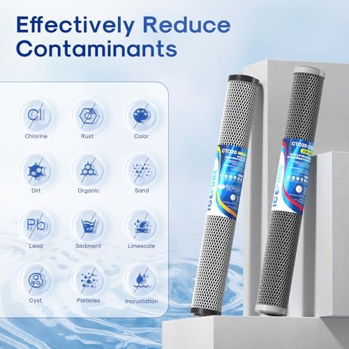 ICEPURE 2.5"x 20" Whole House Carbon Sediment Water Filter High Capacity Combo Kit, Carbon Block Cartridge and Activated Carbon Heavy Metal Removal Filter Replacement for C1-20, EP-20, F3WCB32 - Image 2