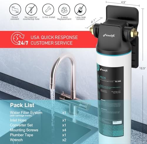 Frizzlife SW15 Under Sink Water Filter System, NSF/ANSI 53&42 Certified, Reduces 99.99% Lead, Chlorine, Bad Taste & Odor, Inline Water Filter, 16K Gallons High Capacity, 0.5 Micron, USA Tech - Image 5