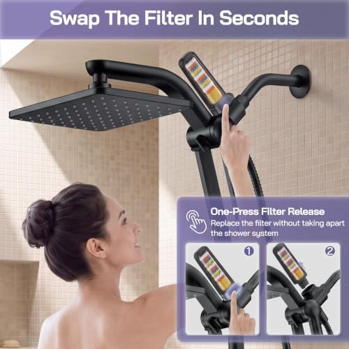 HOPOPRO High Pressure Filtered Shower Head with Handheld Combo, Black - Image 4