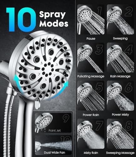 Handheld Shower Head High Pressure – Magnetic Holder,10 Spray Modes with Power Wash for Pets&Tile&Toilet, Filtered for Softer Skin & Shinier Hair, 1.8GPM, Stainless Steel Hose - Image 3