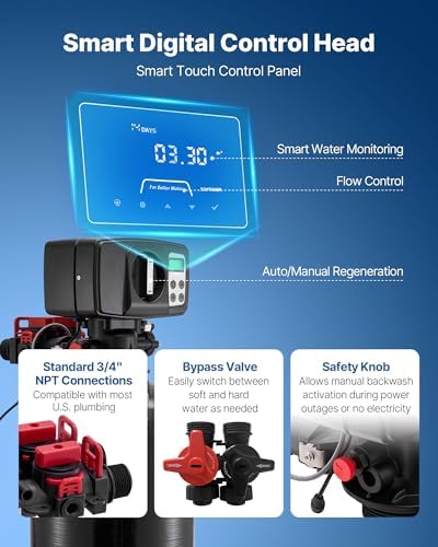 VEVOR Water Softener, 32,000 Grains Whole House Water Softener System, with Automatic Digital Control Head, Bypass Valve, Reduce Hardness and Minerals, Improve Water Quality, for 1-2 Bathrooms - Image 5
