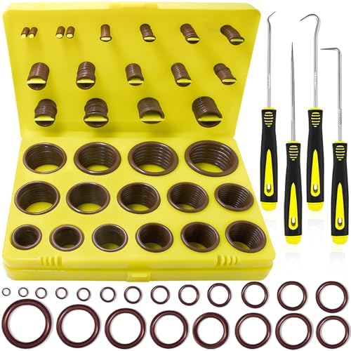 KEZE 386 Pcs Metric Viton O Ring Assortment Kit 75A Durometer 30 Sizes Brown O-Ring Set for Industrial Pressure Washer,Industrial Plumbing,Hydraulic & Cylinders Repairs with 4 Pcs Pick and Hook Set by KEZE