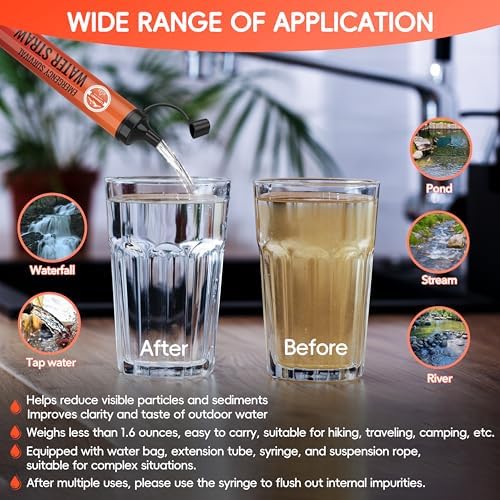 Emergency Water Filter Straw, Personal Survival Water Filtration System, Water Purifier, Outdoor Survival Gear and Equipment for Hiking Camping Accessories Cycling Fishing Preparedness - Image 3