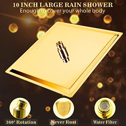 Voolan Rain Shower head, High Pressure Shower Head Made of 304 Stainless Steel, Relaxed Shower Experience Even at Low Water Flow and Pressure (10" Gold) - Image 2