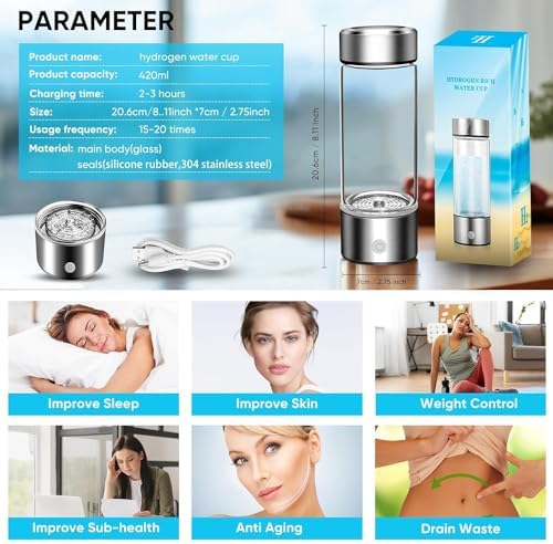 Hydrogen Water Bottle Generator Portable Rechargeable Hydrogen Water, Hydrogen Water Ionizer Machine with SPE/PEM Technology for Home Office Travel Fitness Drinking (1Pack-Bottle-Gift Box) - Image 4