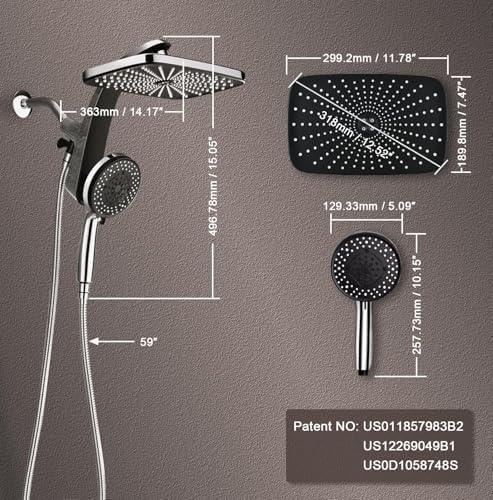 Rain Shower Head with Handheld Showerhead, Chrome 1.8GPM 460311 + Holder - Image 6