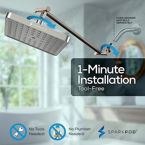SparkPod 8" Square Rain Shower Head with 16" Shower Arm - Image 6