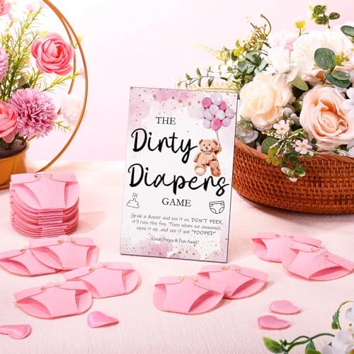 Roowest 51 Pcs Dirty Diaper Baby Shower Games, Pink Bear - Image 5