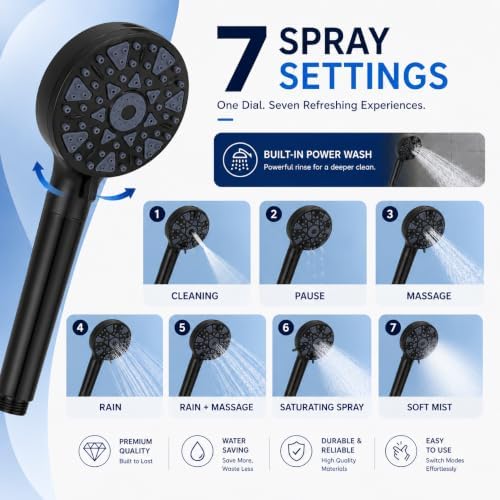 Filtered Shower Head with Handheld, 7 Spray Settings, Matte Black - Image 4