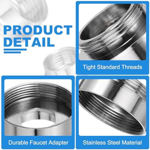 uxcell 3Pcs Faucet Adapter Kit, Male 0.85in to Female 1.06in Kitchen Sink Stainless Steel Tap Aerator Adapter Set to Connect Garden Hose, Water Filter, Standard Hose Diverter - Image 3
