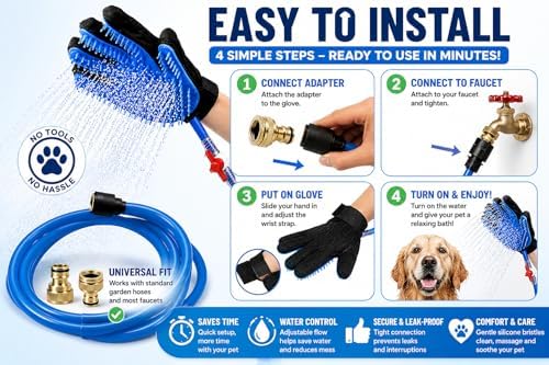 Dog Bath Glove & Sprayer – 3-in-1 Pet Bathing Tool for Washing, Scrubbing & Deshedding – Connects to Garden Hose – Adjustable Water Pressure – Easy Rinse Dog Shower – Gift for Dog Owners - Image 4