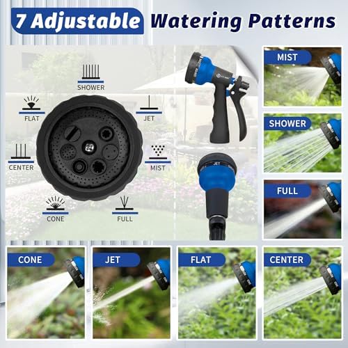 AUTOMAN-Garden-Hose-Nozzle, 2 Pack ABS Water Spray Nozzle with Heavy Duty 7 Adjustable Watering Patterns,Slip Resistant for Watering Plants,Lawn& Garden,Washing Cars,Cleaning,Showering Pets - Blue - Image 2
