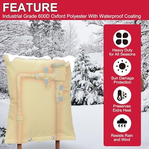 20" W x 26" H Backflow Preventer Insulation Cover - Waterproof & Weatherproof Outdoor Pipe Freeze Protection, Heavy-Duty Insulated Jacket for Winter Pipe Protection - Image 4