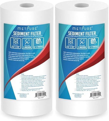 Metpure 4.5 x 10 inch Sediment Filter - 5 Micron Melt-Blown Polypropylene Whole House Water Filter Cartridge. Compatible with Pentek, Culligan, GE, Whirlpool, and more! (Pack of 2) by MetpureInc