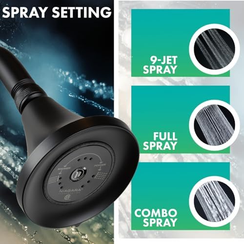 Niagara Conservation N3915MB Earth Luxe 3-Spray with 1.5 GPM 3.35-in. Wall Mount Adjustable Fixed Shower Head in Matte Black, 1-Pack | Bathroom Shower Head Sprayer with Pressure Compensation - Image 4