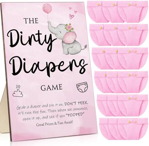 Roowest 51 Pcs Dirty Diaper Baby Shower Games, Pink Elephant by Roowest