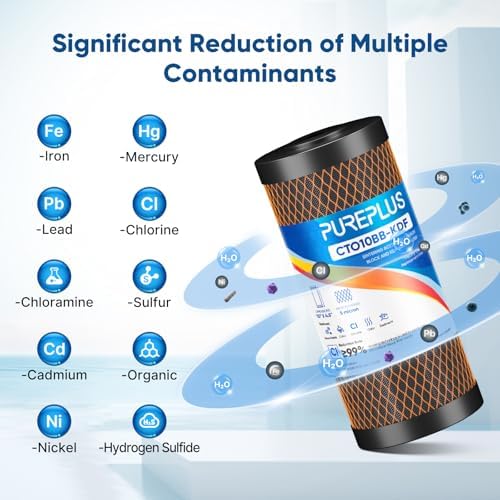 PUREPLUS 5 Micron 10"x4.5" Whole House Water Filter, KDF & Carbon, 2 Pack - Image 3
