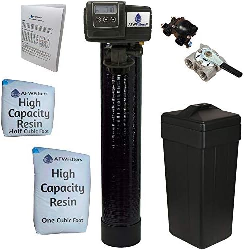 AFWFilters 1.5 Cubic Foot (48k) Whole Home Water Softener with High Capacity Resin, 3/4" Stainless Steel FNPT Connection, and Black Tanks by Abundant+Flow+Water+Systems