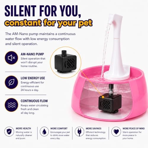 Aqua First Pet Water Fountain - Automatic Drinking Bowl for Cats and Dogs - Light and Portable - Replaceable Filters - Ergonomic Design - 1.2L/42 fl oz - Pink - Image 5