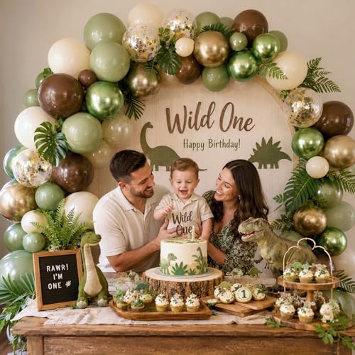 Sage Green Brown Balloon Safari Arch Kit, 120pcs Retro Olive Green Coffee Cream Metallic Gold Latex Camo Balloons Garland for Forest Jungle Wild One Birthday Woodland Baby Shower Party Decorations - Image 4