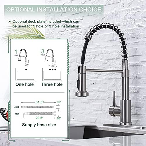 WEWE Pull-Down Kitchen Faucet, 2-Mode Sprayer, Brushed Nickel - Image 5