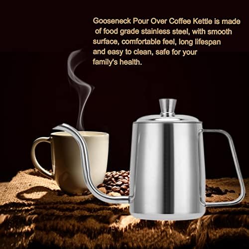 350ml Small Coffee Pot, Gooseneck Pour Over Coffee Kettle, Stainless Steel Long Narrow Spout Manual Coffee Kettle with Cover for Home Coffee Use(Silver) - Image 3