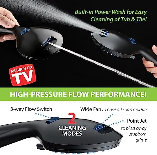 AquaCare High Pressure 8-mode Handheld Shower Head - Anti-clog Nozzles, Built-in Power Wash to Clean Tub, Tile & Pets, Extra Long 6 ft. Stainless Steel Hose, Wall & Overhead Brackets - Image 5