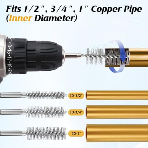 Copper Pipe Cleaner for Drill Set, 1/2", 3/4", 1", Blue - Image 4