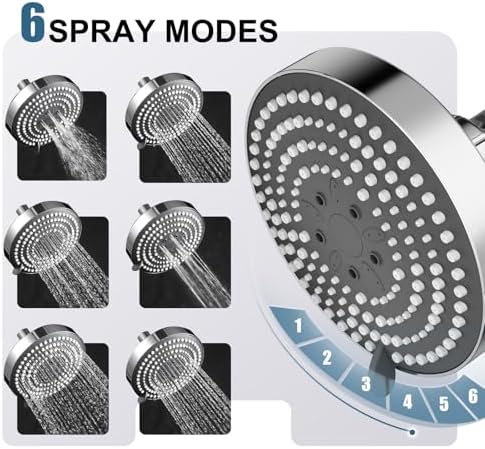 OFFO Shower Head, High Pressure Shower Head with 6 Mode, Fixed Showerheads for Strong Water Flow & Relaxing Shower Experience, Chrome - Image 2
