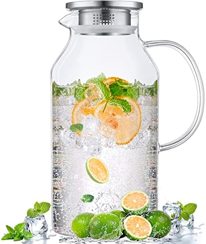 Bivvclaz 2.6 Liter 88 oz Glass Pitcher with Lid and Handle, Glass Water Carafe for Hot/Cold Water, Iced Tea Pitcher, Large Pitcher for Coffee, Juice and Homemade Beverage by Bivvclaz