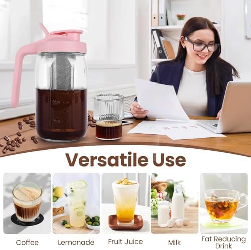 Cold Brew Coffee Maker, 32 oz Mason Jar Pitcher with Stainless Steel Filter, Pour Spout Handle Lid, Heavy Duty Glass Airtight & Leak-Proof for Iced Coffee,Tea & Lemonade - Image 5