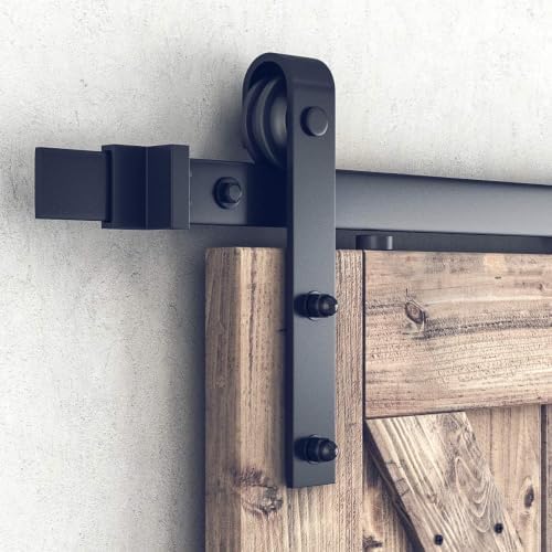 SMARTSTANDARD 8.2FT Double Barn Door Hardware Kit, Sliding Door Track-Smoothly and Quietly -Includes Detailed Installation Fit 24" Wide Door Panel(J Shape Hanger) Black - Image 6