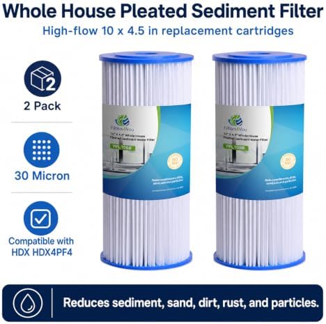 CFS Pleated Sediment Filters for HDX4PF4, 10 x 4.5 in, 30 Micron, 2 Pack - Image 2
