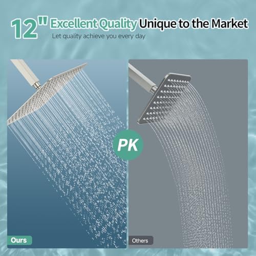 SR SUN RISE 12 Inch Rain Shower Head, High Pressure Rainfall Showerhead Large Waterfall Shower Head Ultra Thin Water Saving, Brushed Nickel 304 Stainless Steel - Image 2