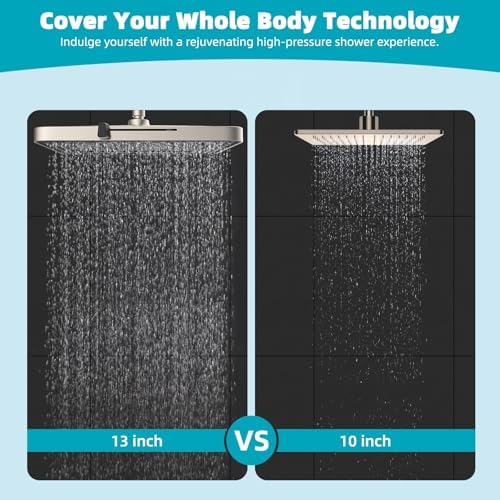 Hibbent cUPC Certified 5 Spray Modes Shower Head, 13'' High Pressure Large Rainfall Shower Head, High Flow Waterfall Bathroom Fixed Showerheads, Adjustable Swivel Ball Joint, Brushed Nickel - Image 3