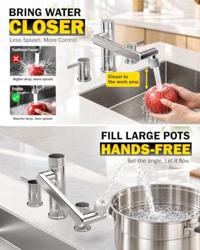 Frizzlife MF1080-X 8-Inch Widespread Bathroom Sink Faucet with Built-In Carbon Block Water Filter, NSF/ANSI 372 Certified, 3-Hole Kitchen Sink Faucet, 1080° Rotating, Stream/Spray, 304 Stainless Steel - Image 6