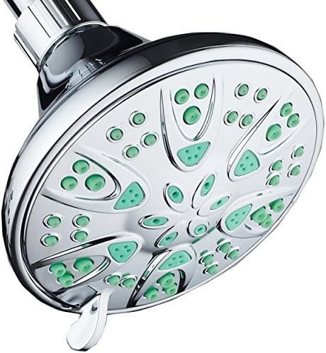 AquaDance Antimicrobial – Anti-Clog High-Pressure 6-Setting Shower Head with Microban Nozzle Protection from Growth of Mold, Mildew & Bacteria for Stronger Shower! 4" Coral Green by AquaDance
