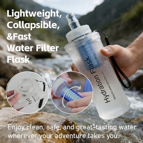 AXEN Collapsible Water Bottle with Filter for Hiking Travel, 700ml Clear - Image 2